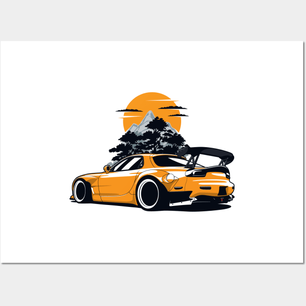 Yellow RX7 Widebody Wall Art by KaroCars